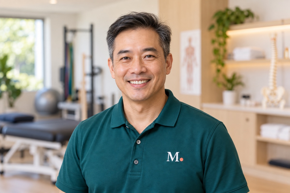 Daniel Tan, Principal Physiotherapist at Meridian, in a teal Meridian uniform